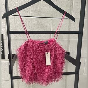 Anthropologie Vibrant Pink Feathered Top